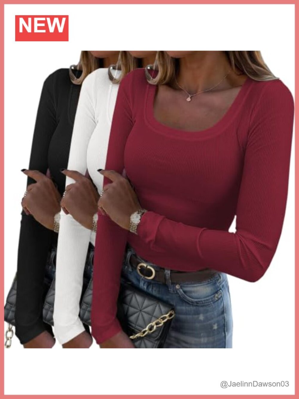 Rib Knit Long Sleeve Scoop Neck Slim Fit Top